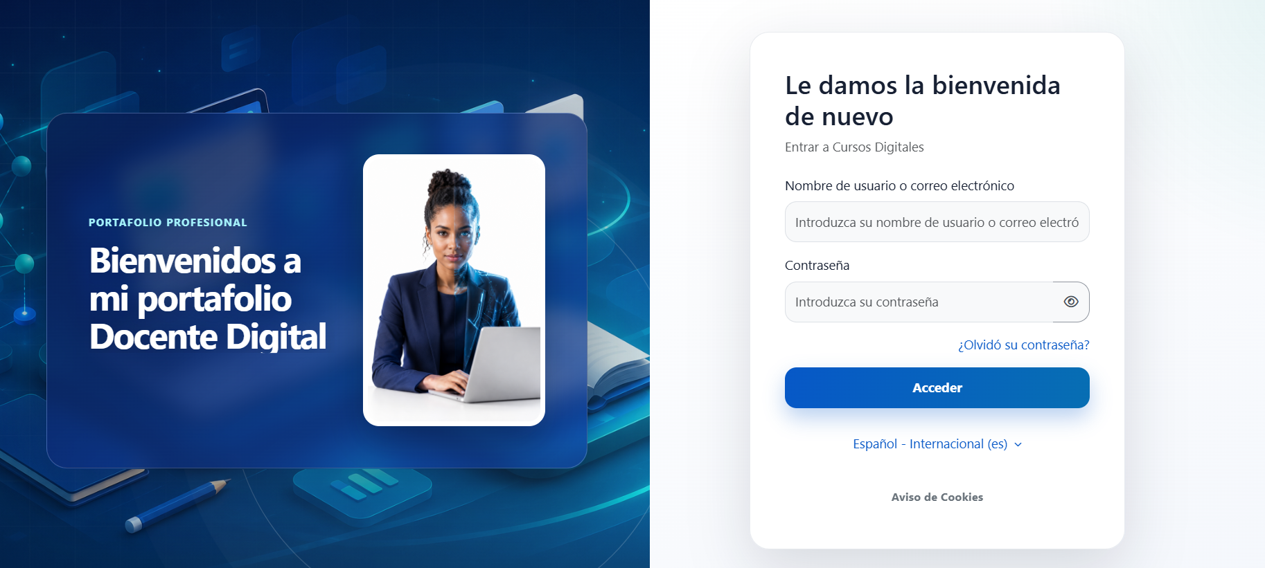 Pantalla de acceso al Aula Virtual en cursosdigitales.es